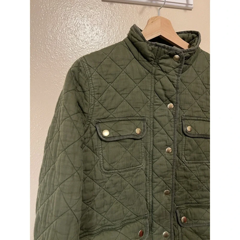 J.Crew‎ Cotton Quilted Downtown Field Jacket in Olive Green Women's Size Medium